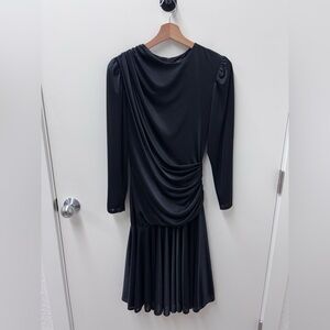 Vintage 80s Filigree Black Long Sleeve Drape Dress